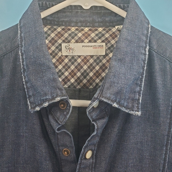 Poggianti 1958 denim pearl snap shirt 42/16.5 neck - Picture 2 of 13